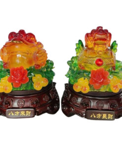 Cặp Cóc Ngậm Tiền Và Tỳ Hưu Phong Thủy Gắn Hồ Lô - Chất Liệu Đá Cao Cấp - Màu Lưu Ly