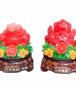 Cặp Cóc Ngậm Tiền Và Tỳ Hưu Phong Thủy Gắn Hồ Lô - Chất Liệu Đá Cao Cấp - Màu Đỏ