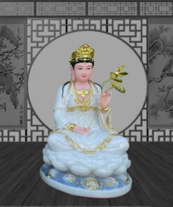 Tượng Đại Thế Chí Bồ Tát - Ngồi Đài Sen ,Chất Liệu Bột Đá Cao Cấp -Màu Trắng