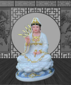Tượng Quan Thế Âm Bồ Tát Ngồi Đài Sen - Chất Liệu Bột Đá Cao Cấp - Màu Trắng