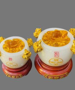 Bát Tụ Bảo Gắn 4 Cóc Ngậm Tiền Phong Thủy - Kích Tài Hút Lộc - Màu Trắng