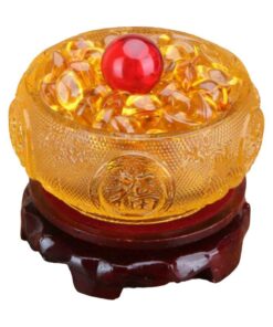 Bát Tụ Bảo Phong Thủy - Tụ Bảo Bồn, Bát Tụ Lộc - Tặng Kèm Đế Gỗ Và Ngọc Dạ Minh Châu - Màu Vàng