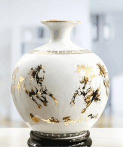 Bình hút tài lộc Mã Đáo Thành Công men màu dát vàng,lọ trang trí cao cấp Bát Tràng