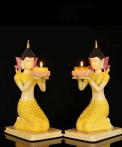 Cặp Tượng Cô Tiên Dâng Nến Nhập Khẩu - Chất Lượng Cao Cấp, Thiết Kế Tinh Xảo - Màu Vàng