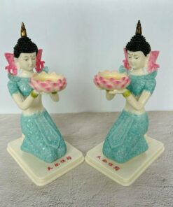 Cặp Tượng Cô Tiên Dâng Nến Nhập Khẩu - Chất Lượng Cao Cấp, Thiết Kế Tinh Xảo -Màu Xanh