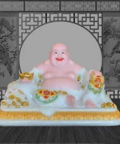 Tượng Di Lặc Đế Chân Vuông Phong Thủy, Chất Liệu Bột Đá Cao Cấp - Màu Trắng