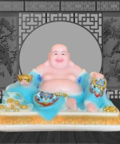 Tượng Di Lặc Đế Chân Vuông Phong Thủy, Chất Liệu Bột Đá Cao Cấp - Màu Xanh Ngọc