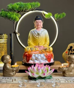 Tượng Thích Ca Sơn Bóng Vàng - Đỏ, Cao 30cm