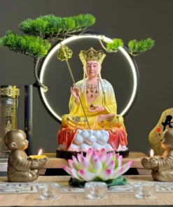 Tượng Địa Tạng Sơn Bóng Vàng - Đỏ, Cao 30cm