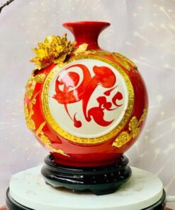 Bình Hút Tài Lộc Chữ Phúc Gốm Sứ Bát Tràng Dát Vàng Cao Cấp - Màu Đỏ