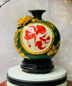 Bình Hút Tài Lộc Chữ Phúc Gốm Sứ Bát Tràng Dát Vàng Cao Cấp - Màu Xanh Lục