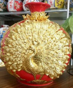 Bình Hút Tài Lộc Công Thành Danh Toại Gốm Sứ Bát Tràng Dát Vàng Cao Cấp - Màu Đỏ