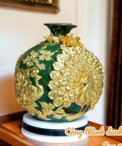 Bình Hút Tài Lộc Công Thành Danh Toại Gốm Sứ Bát Tràng Dát Vàng Cao Cấp - Màu Xanh Lục