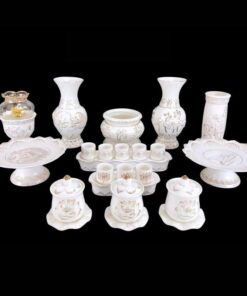 Bộ Đồ Thờ Gốm Trắng Họa Tiết Hoa Sen Viền Vàng Nhiều Tùy Chọn