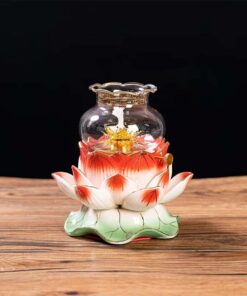 Đèn Dầu Liên Hoa Thân Sứ Bóng Thủy Tinh - Màu Đỏ