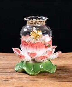 Đèn Dầu Liên Hoa Thân Sứ Bóng Thủy Tinh - Màu Hồng