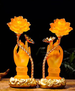 Đôi Đèn Thờ Bàn Tay Phật Cầm Nhành Sen Thanh Tao - Màu lưu ly