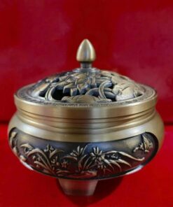 Lư Xông Trầm Hương Bằng Đồng Nguyên Khối Cao Cấp - Hoa Văn Nhỏ