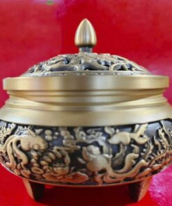 Lư Xông Trầm Hương Bằng Đồng Nguyên Khối Cao Cấp - Hoa Văn To