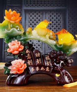 Tượng Phong Thủy Hoa Mẫu Đơn Hoa Sen Dáng Trượng Như Ý Cõng Thiềm Thừ