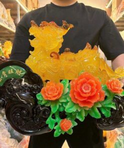 Tượng Tỳ Hưu Hoa Mẫu Đơn - Màu Vàng