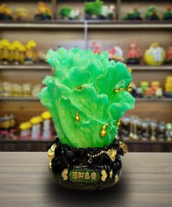 Tượng Bắp Cải Phong Thủy Có Đính Hồ Lô Và Tiền Vàng - Màu Xanh Ngọc