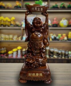 Tượng Gỗ Phật Di Lặc Dâng Thỏi Vàng