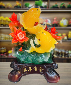 Tượng Song Ngư Hoa Sen - Màu Vàng