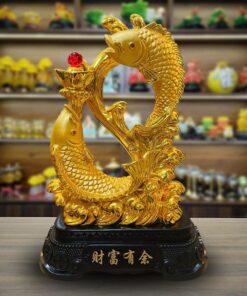 Tượng Song Ngư Nhả Ngọc Giả Vàng