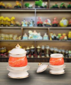 Hũ Muối Gạo Nước Trên Ban Thờ Men Vân Đá - Màu Đỏ