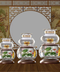 Đèn Dầu Bằng Thủy Tinh Pha Lê Họa Tiết Hoa Sen - Màu Trắng