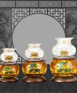 Đèn Dầu Bằng Thủy Tinh Pha Lê Họa Tiết Hoa Sen - Màu Vàng