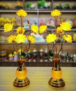 Đèn Thờ Hoa Sen 7 Bông Lưu Ly Cành Cong Đuôi Cá Cao 85Cm