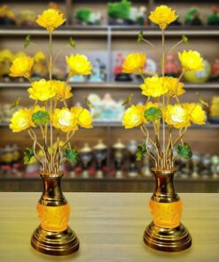 Đèn Thờ Hoa Sen 9 Bông Lưu Ly Cành Cong Đuôi Cá Cao 110Cm
