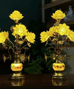 Đèn Thờ Hoa Sen Lưu Ly 5 Bông Rủ Thân Bầu Vân Sáng Cao 60Cm