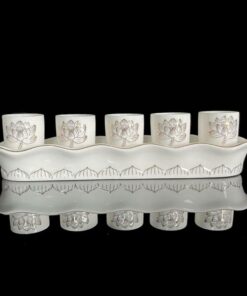 Bộ Kỷ Chén Nước Trên Ban Thờ Gốm Trắng Họa Tiết Hoa Sen Viền Vàng - 5 Chén