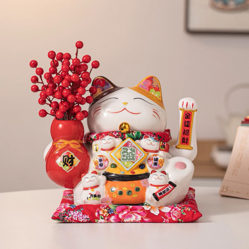 Mèo Thần Tài Vẫy Tay Neko Maneki Cao 25Cm Tay Cầm Bình Đào Đông - Mẫu 1