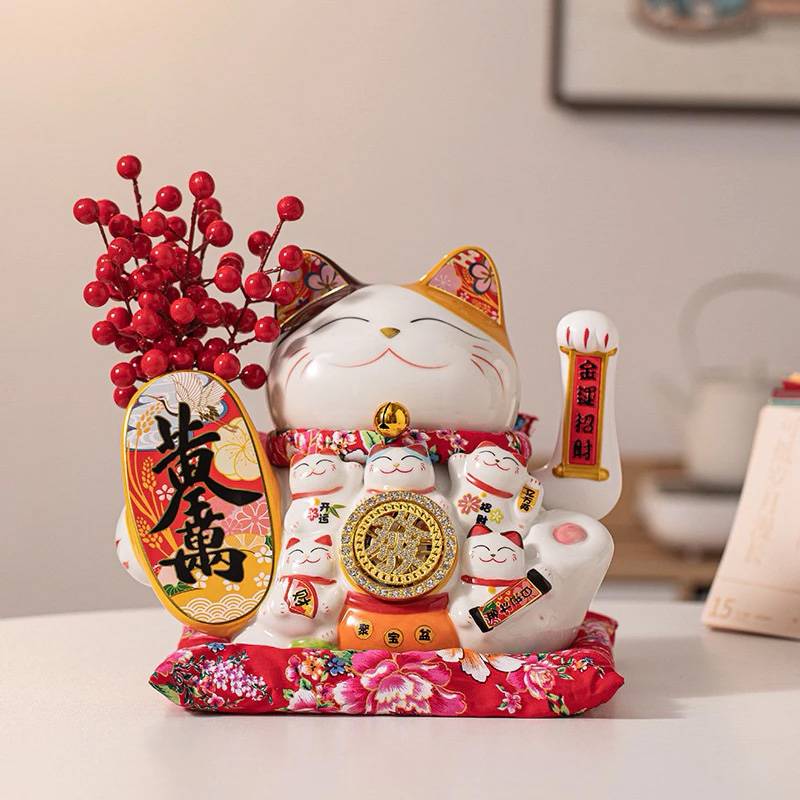 Mèo Thần Tài Vẫy Tay Neko Maneki Cao 25Cm Tay Cầm Bình Đào Đông - Mẫu 3