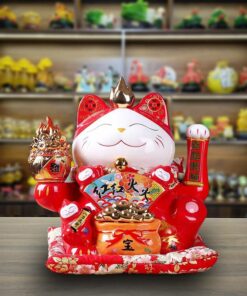 Mèo Thần Tài Vẫy Tay Lửa Chiêu Tài Vượng Lộc Cao 28Cm - Màu Đỏ