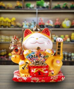 Mèo Thần Tài Vẫy Tay Lửa Chiêu Tài Vượng Lộc Cao 28Cm - Màu Vàng