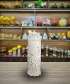 Ống Hương Gốm Trắng Họa Tiết Hoa Sen Viền Vàng