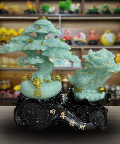 Tượng Cây Kim Tiền Tài Lộc Và Bắp Cải Phong Thủy - Màu Trắng Ngọc