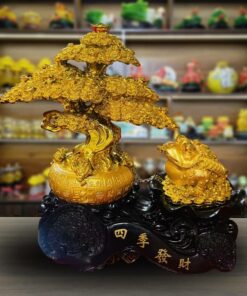 Tượng Cây Kim Tiền Tài Lộc Và Thiềm Thừ- Màu Vàng