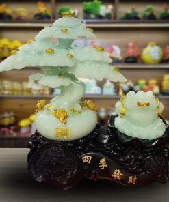 Tượng Cây Kim Tiền Tài Lộc Và Thiềm Thừ - Màu Trăng Ngọc