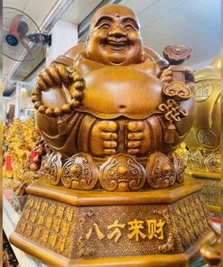 Tượng Di Lặc Cầm Gậy Như Ý - Giả Gỗ