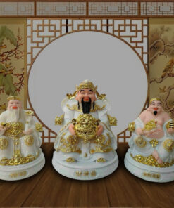Bộ Ba Tượng Ông Thần Tài-Thổ Địa-Thần Phát Đế Tròn -Màu Trắng