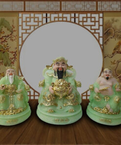 Bộ Ba Tượng Ông Thần Tài-Thổ Địa-Thần Phát Đế Tròn - Màu Xanh
