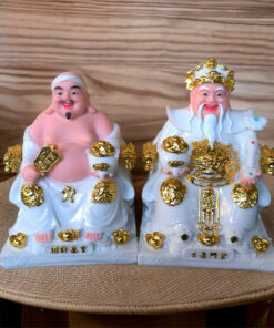 Cặp Tượng Thần Tài-Thổ Địa Đế Vuông - Màu Trắng