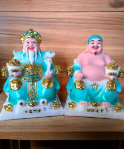 Cặp Tượng Thần Tài-Thổ Địa Đế Vuông - Màu Xanh
