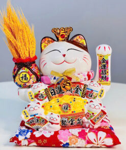 Mèo Thần Tài Vẫy Tay Đế Vương Bình Lúa Lộc